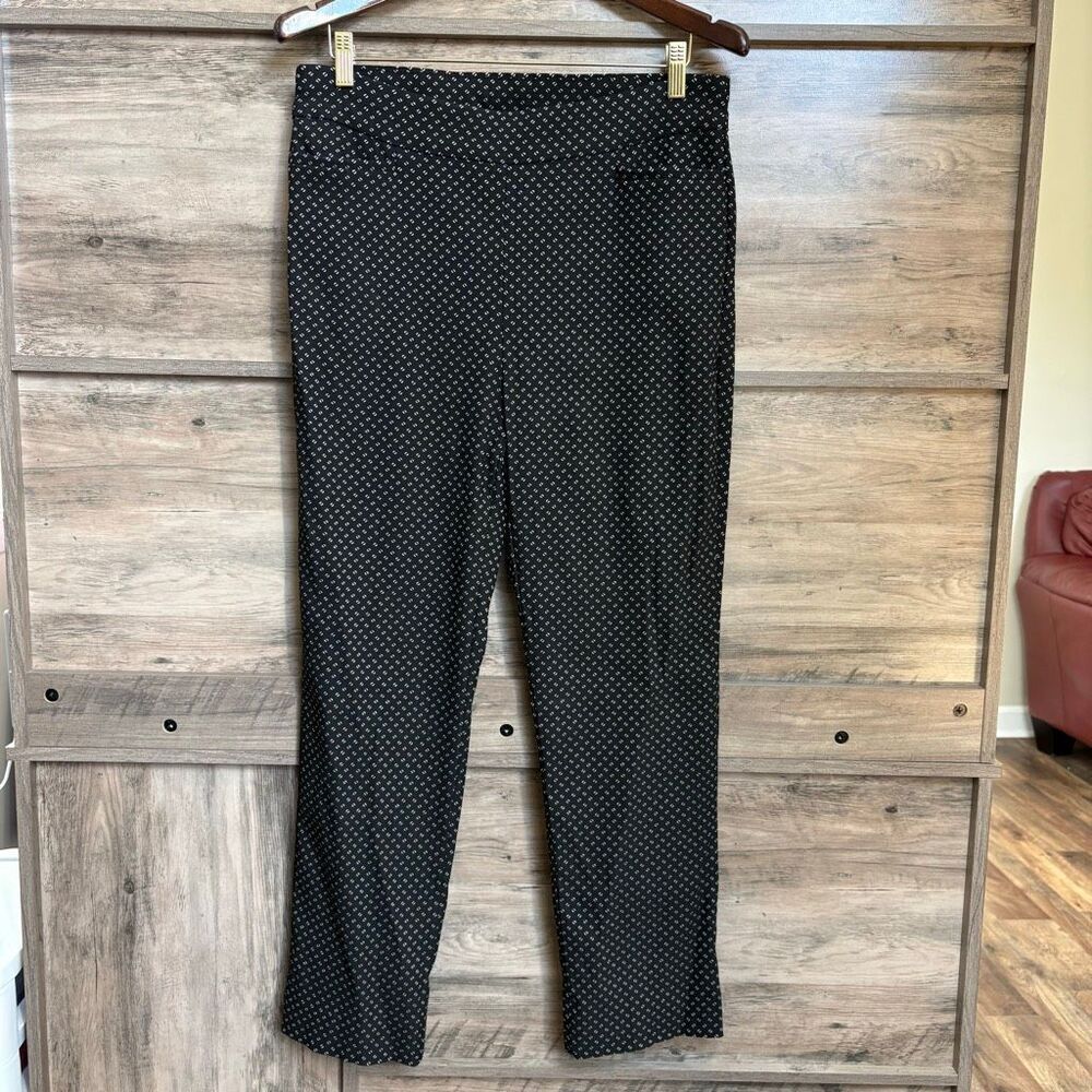 Chico's 10 Black White Embroidered Tapered Pull On Dress Pants Professional Clas